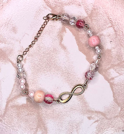 Infinity Charm Mixed‑Bead Bracelet (Blush & Crystal)