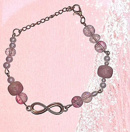 Infinity Charm Mixed‑Bead Bracelet (Blush & Crystal)