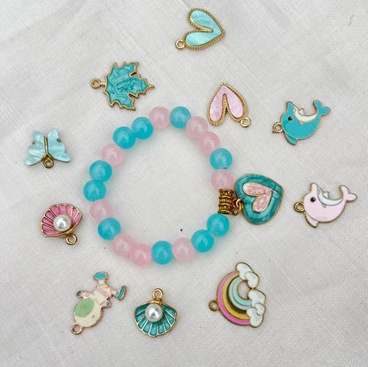 Cotton‑Candy Heart Charm Bead Bracelet