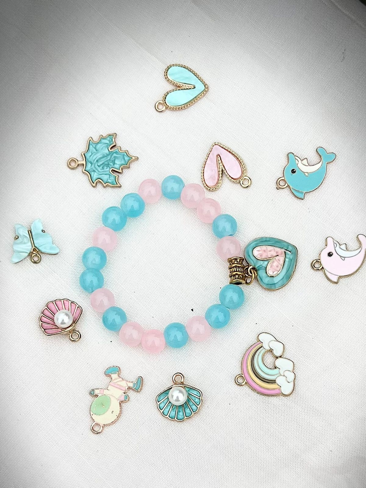 Cotton‑Candy Heart Charm Bead Bracelet