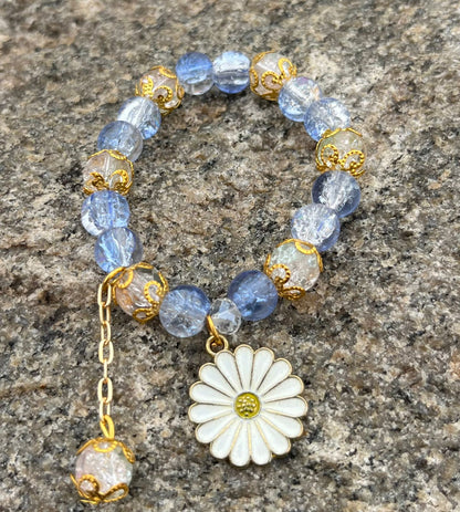 Blue Daisy Pendant Bracelet