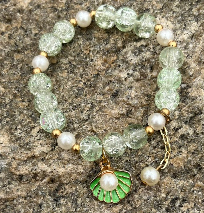 Seafoam Shell & Pearl Charm Bracelet