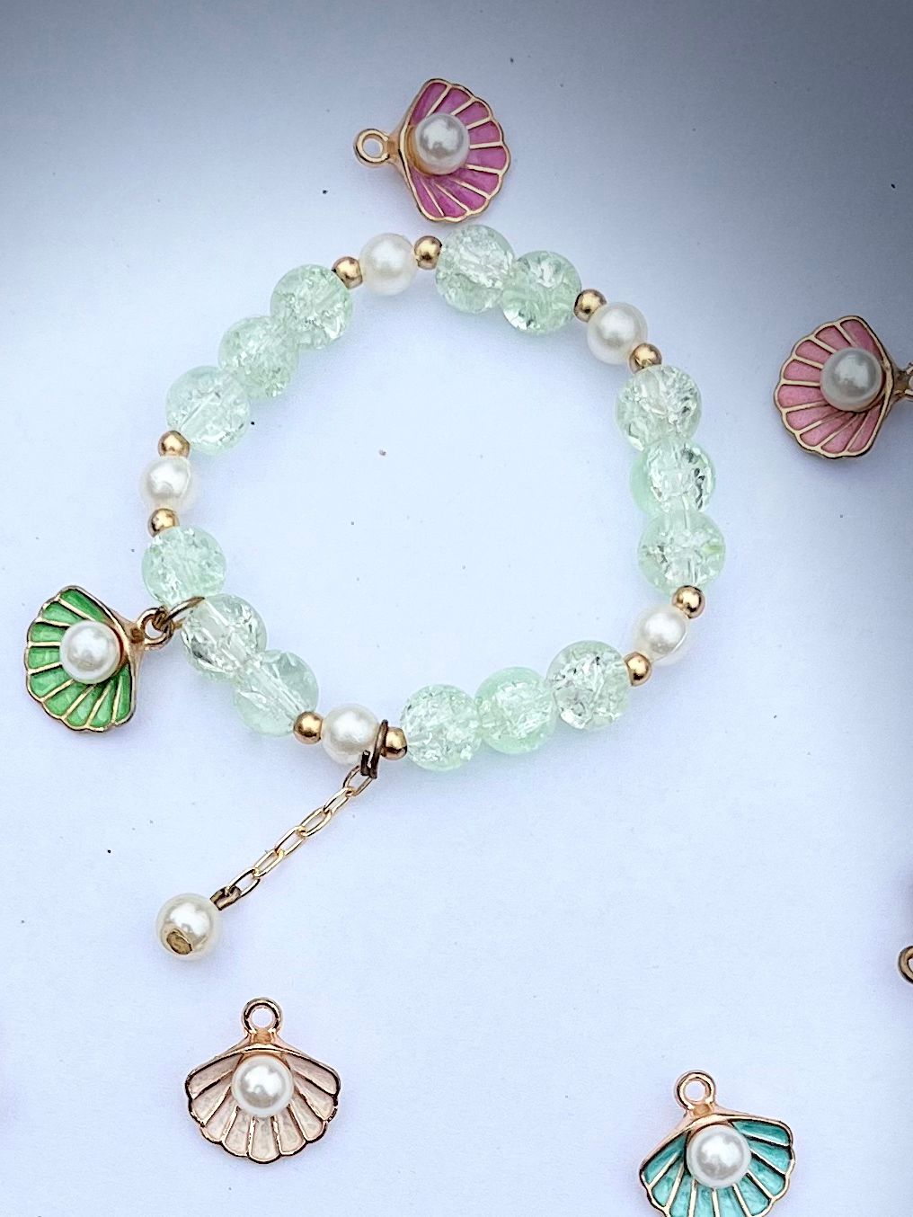 Seafoam Shell & Pearl Charm Bracelet