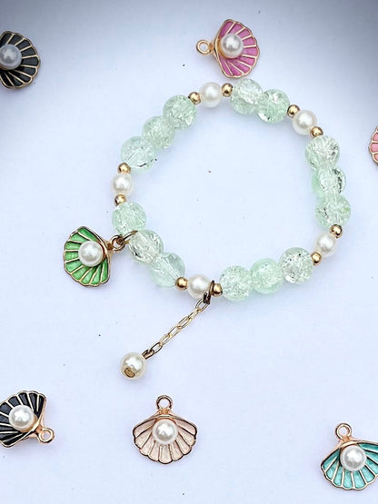 Seafoam Shell & Pearl Charm Bracelet