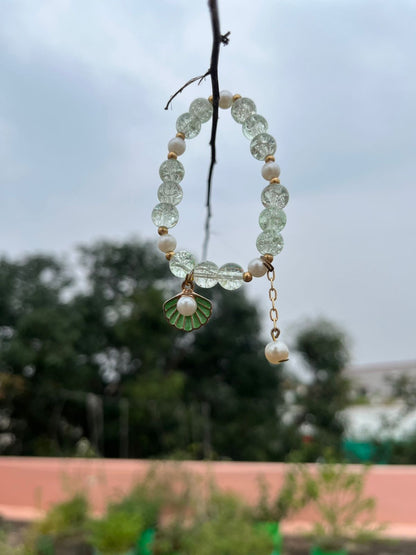 Seafoam Shell & Pearl Charm Bracelet